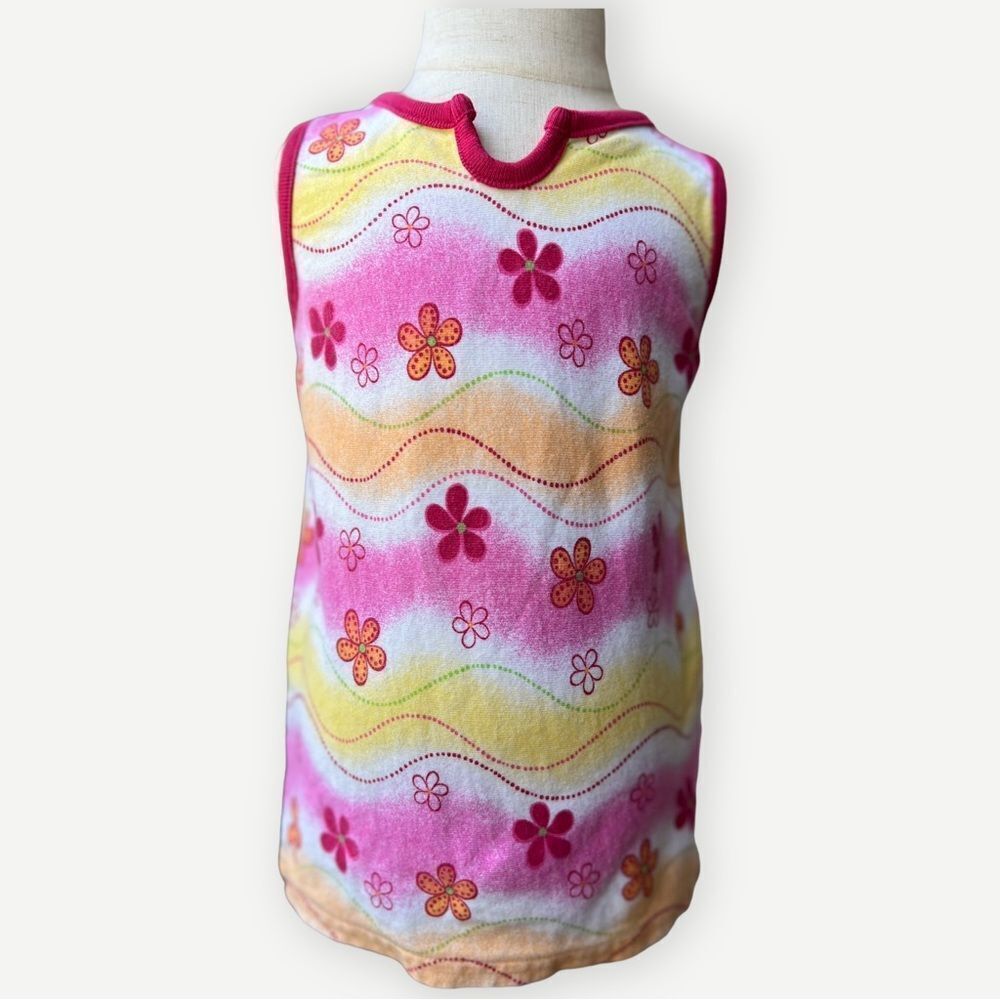 Healthtex Girl’s Toddler Kids Notch Neck Groovy Floral Cotton Tank Top. 4. 4T.
